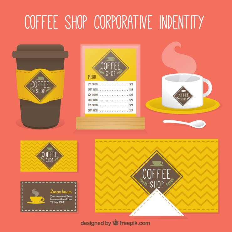 Kostenlose Vektor yellow coffee-shop corporate identity