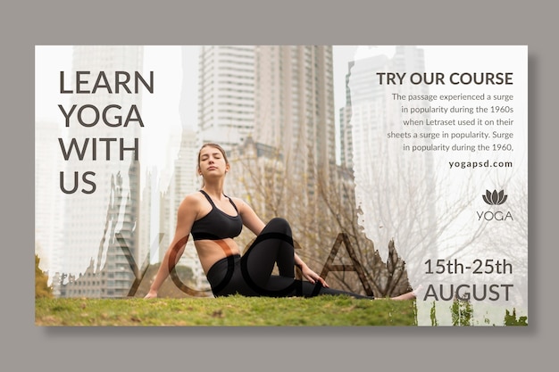 Kostenloser Vektor yoga banner vorlage mit foto