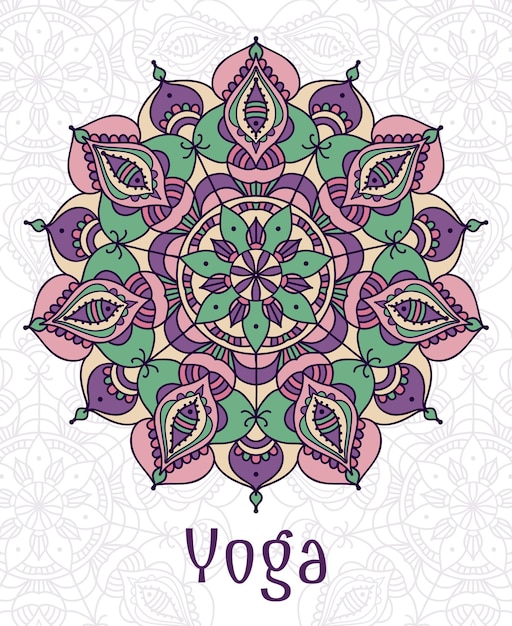 Yoga kreisförmiges mandala. entwerfen sie heiligen spirituellen lotus, gleichgewicht und lebensstil, entspannen sie sich und konzentrieren sie sich