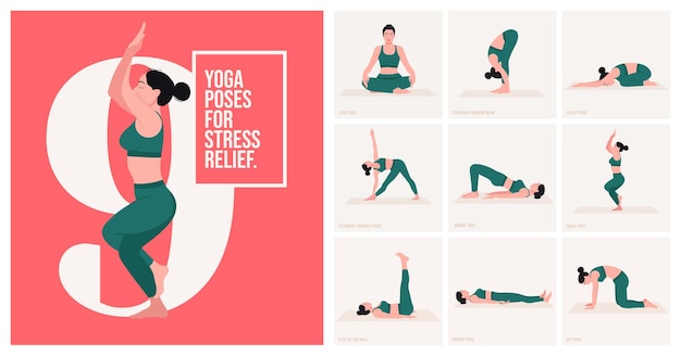 Yoga-posen zum stressabbau junge frau, die yoga-posen praktiziert