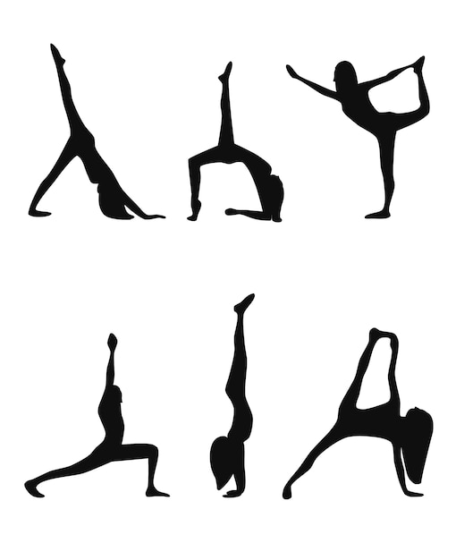 Kostenloser Vektor yoga poses black silhouettes set