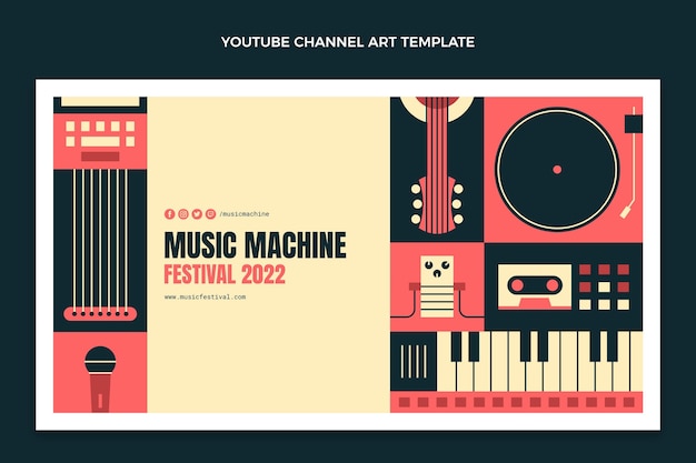 Kostenloser Vektor youtube-kanal des flatmosaik-musikfestivals