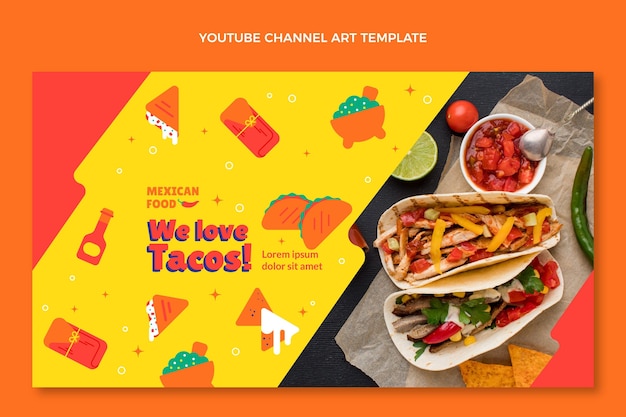 Kostenloser Vektor youtube-kanal für mexikanisches essen im flachen stil