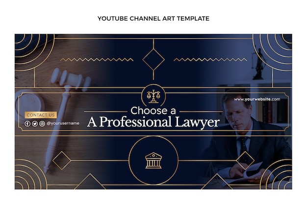 Kostenloser Vektor youtube-kanalkunst der anwaltskanzlei mit farbverlauf