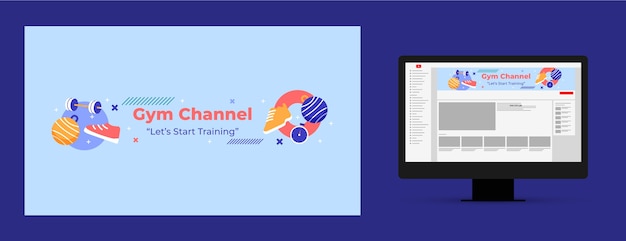 Kostenloser Vektor youtube-kanalkunst des flachen design-fitnesscenters