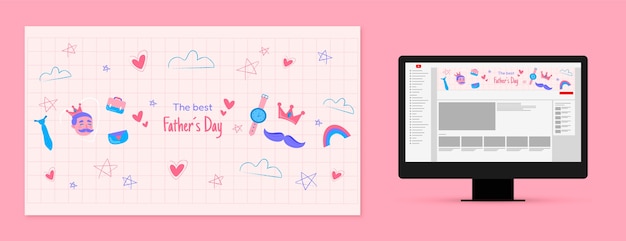 Kostenloser Vektor youtube-kanalkunst zum flachen vatertag