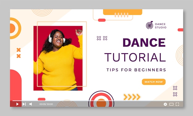 Kostenloser Vektor youtube-miniaturbild der tanzschule mit flachem design