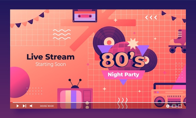 Youtube-thumbnail der 80er-jahre-party mit farbverlauf