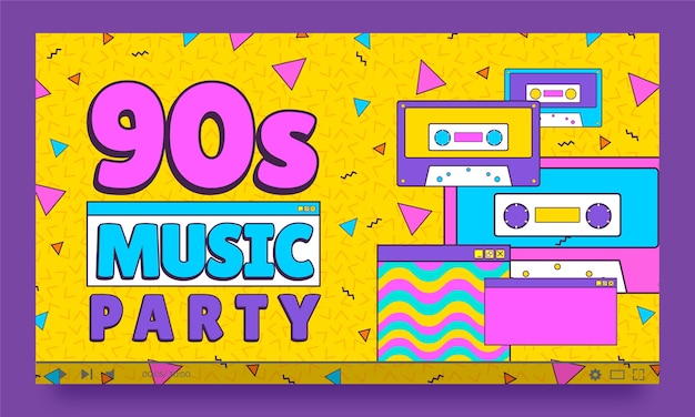 Kostenloser Vektor youtube-thumbnail der 90er-jahre-party im flachen design