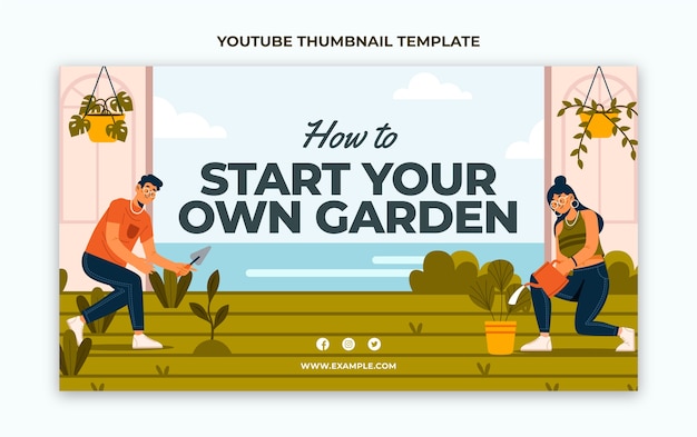 YouTube-Thumbnail für die Gartenarbeit im flachen Design