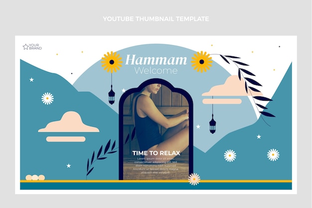 Kostenloser Vektor youtube-thumbnail für hamam mit flachem design