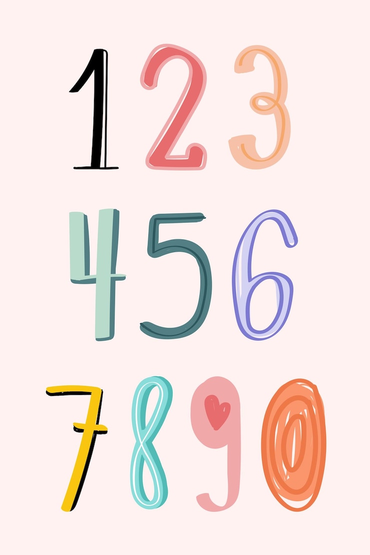 Kostenlose Vektor zahlen 0-9 handgezeichneter doodle-stil-typografie-set-vektor