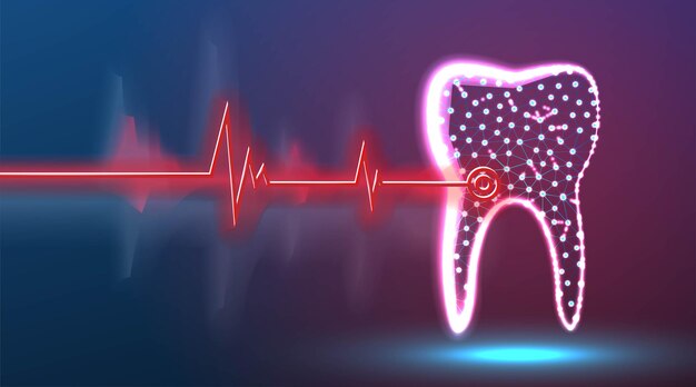 Kostenloser Vektor zahn dental point of disease gesundheit und medizinisches konzept red laser chirurg technologie abstraktes low-poly-drahtgitter-mesh-design roter und blauer hintergrund vektor-illustration