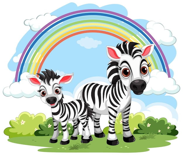 Kostenloser Vektor zebra-familien-cartoon steht draußen