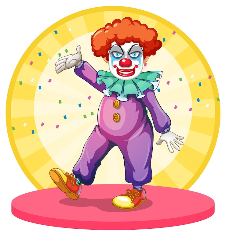 Kostenlose Vektor zeichentrickclown, der auf der bühne auftritt
