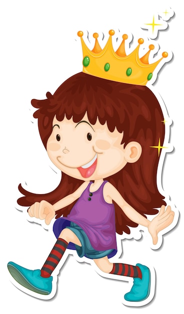 Zeichentrickfigur eines mädchens mit kronenaufkleber