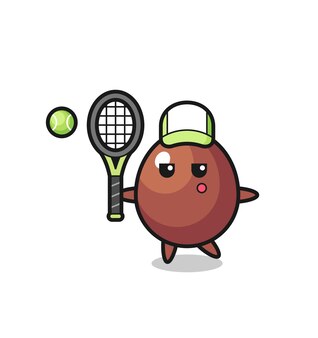 Zeichentrickfigur von schokoladenei als tennisspieler, süßes design