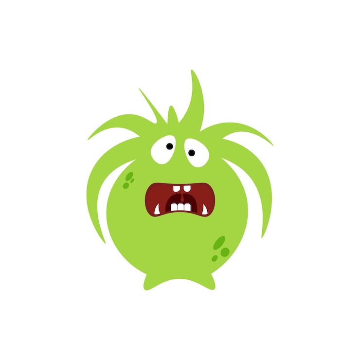 Kostenlose Vektor zeichentrickfilme, flache, verwirrte monster, grünes symbol, buntes spielzeug für kinder, süßes monster, vektorillustration