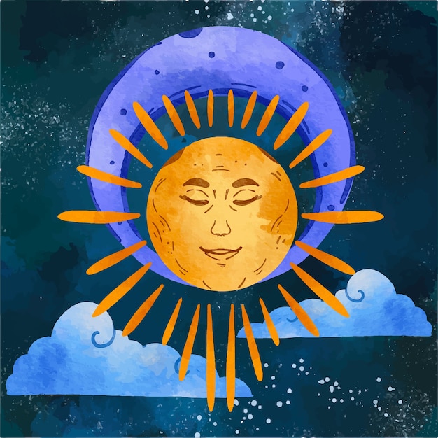 Kostenloser Vektor zeichnungsillustration von sonne und mond