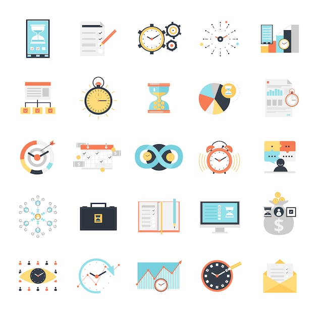 Zeit management icons set