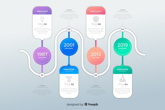 Kostenloser Vektor zeitachse infographic mit bunten elementen