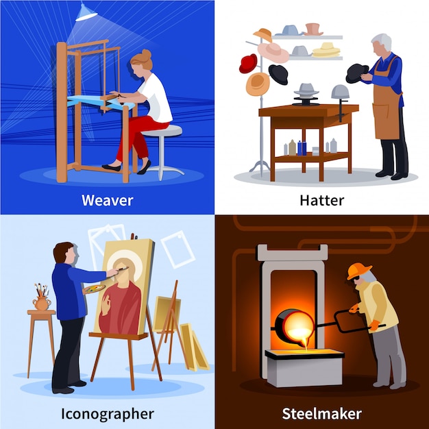 Kostenloser Vektor zeitgenössische handwerker 4 flat icons square