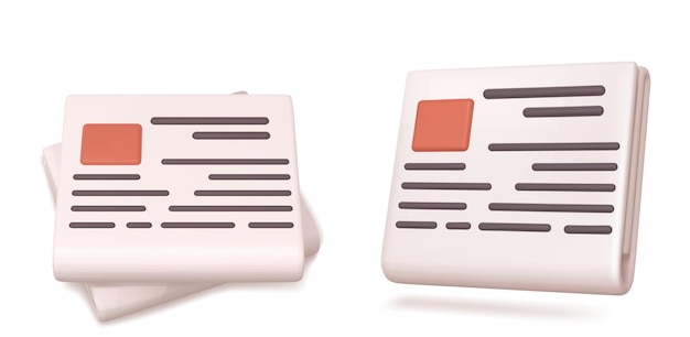 Zeitung 3D-Rendering Zeitungsvorder- oder Winkelansicht