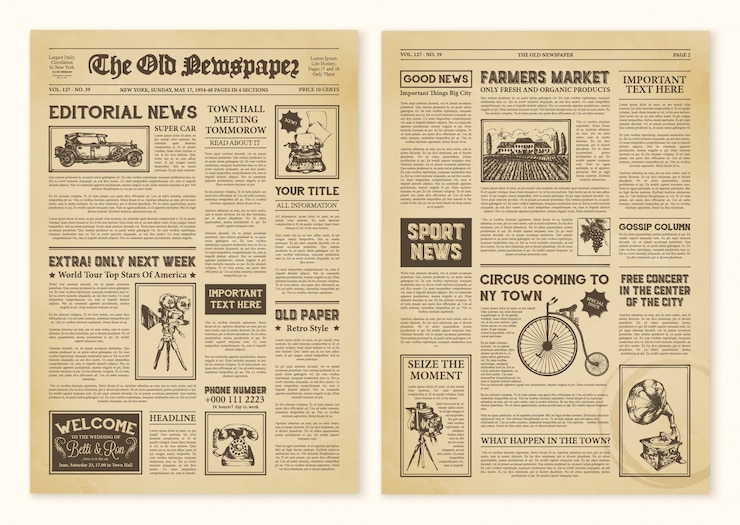 Kostenlose Vektor zeitungsseiten in vintage