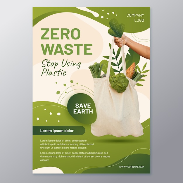 Kostenloser Vektor zero waste grüne postervorlage