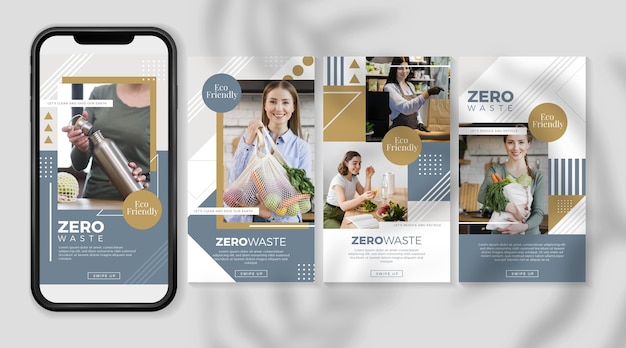 Kostenloser Vektor zero waste instagram stories pack