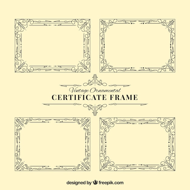 Kostenloser Vektor zertifikat frames sammlung mit vintage-ornamenten