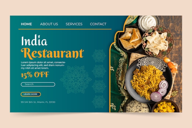Zielseite für indisches Restaurant mit Farbverlauf