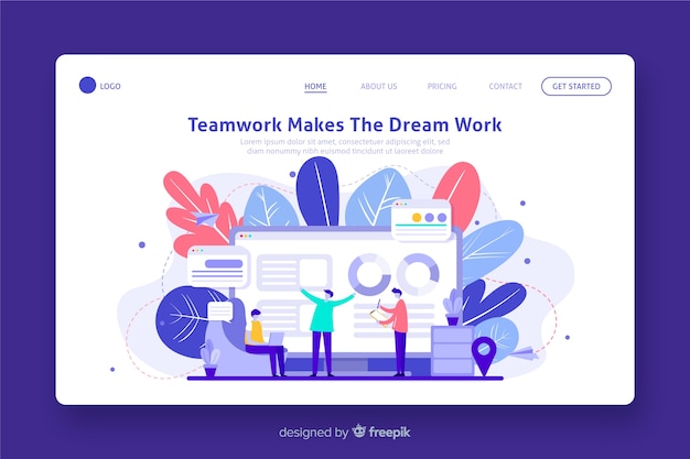 Kostenloser Vektor zielseite für teamwork im unternehmen