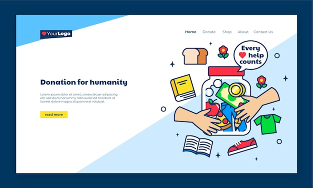 Kostenloser Vektor zielseite für wohltätigkeitsveranstaltungen mit flachem umriss