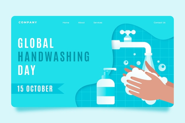 Kostenloser Vektor zielseitenvorlage für den globalen handwaschtag im papierstil