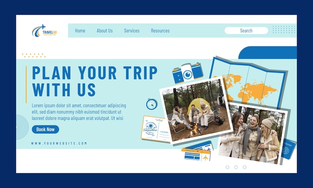 Kostenloser Vektor zielseitenvorlage für reisebüros im flachen design