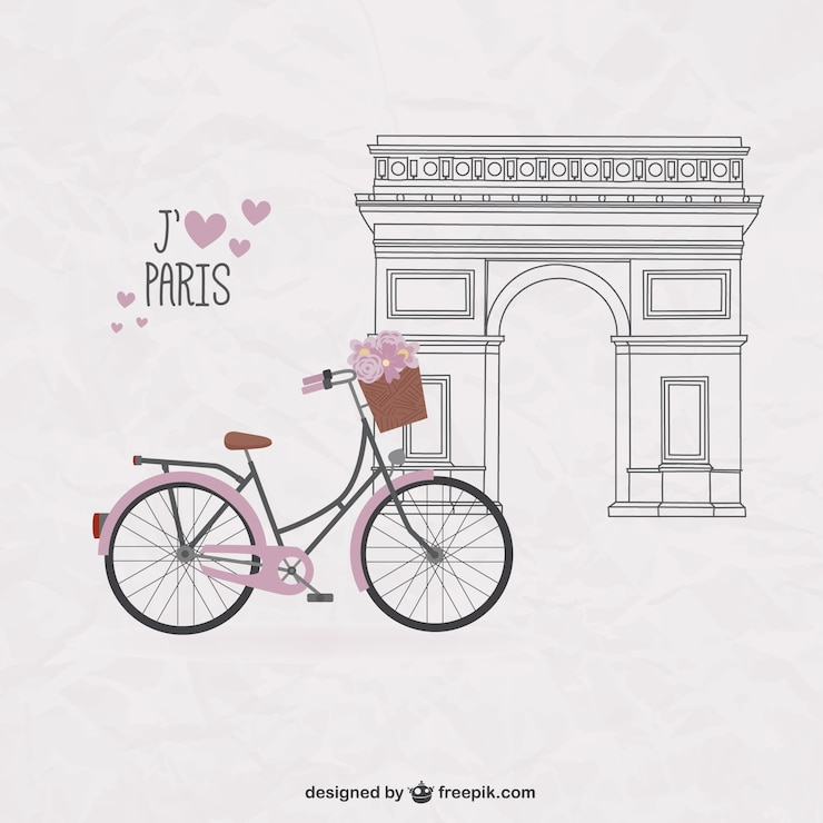 Kostenlose Vektor ziemlich fahrrad auf paris hintergrund