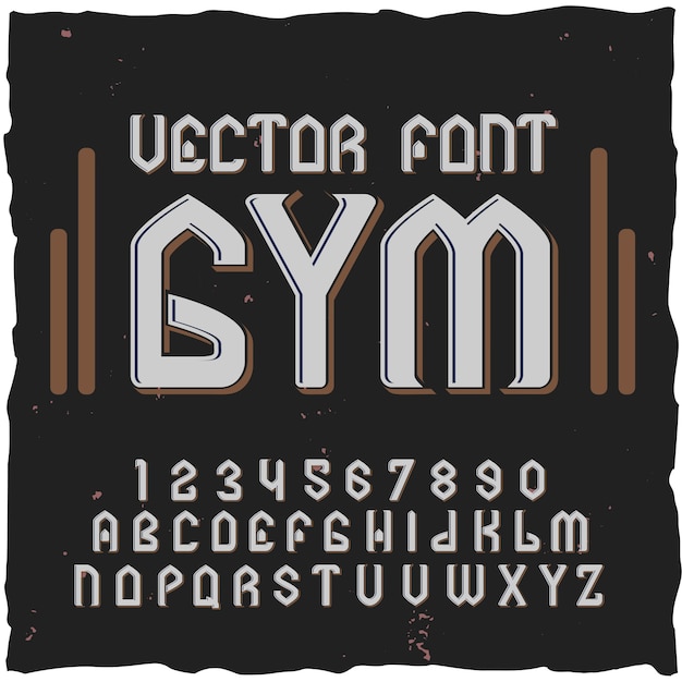 Ziffern und buchstaben der gym-schriftelemente mit textetikettenillustration