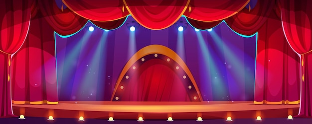 Kostenloser Vektor zirkus- oder theaterbühne mit roten vorhängen