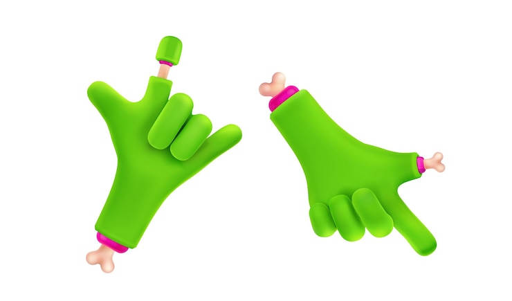 Kostenlose Vektor zombiehände 3d rendern mit dem finger nach oben oder unten