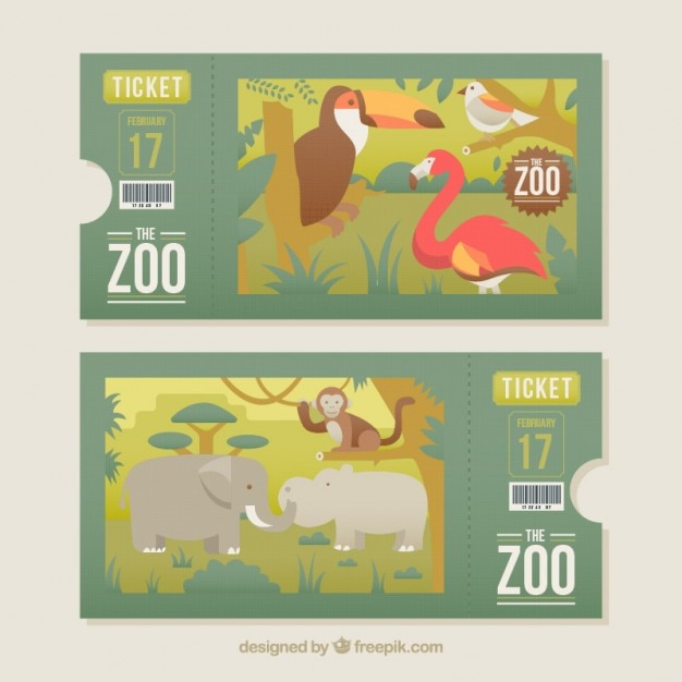 Kostenloser Vektor zoo-tickets mit den tieren gesetzt