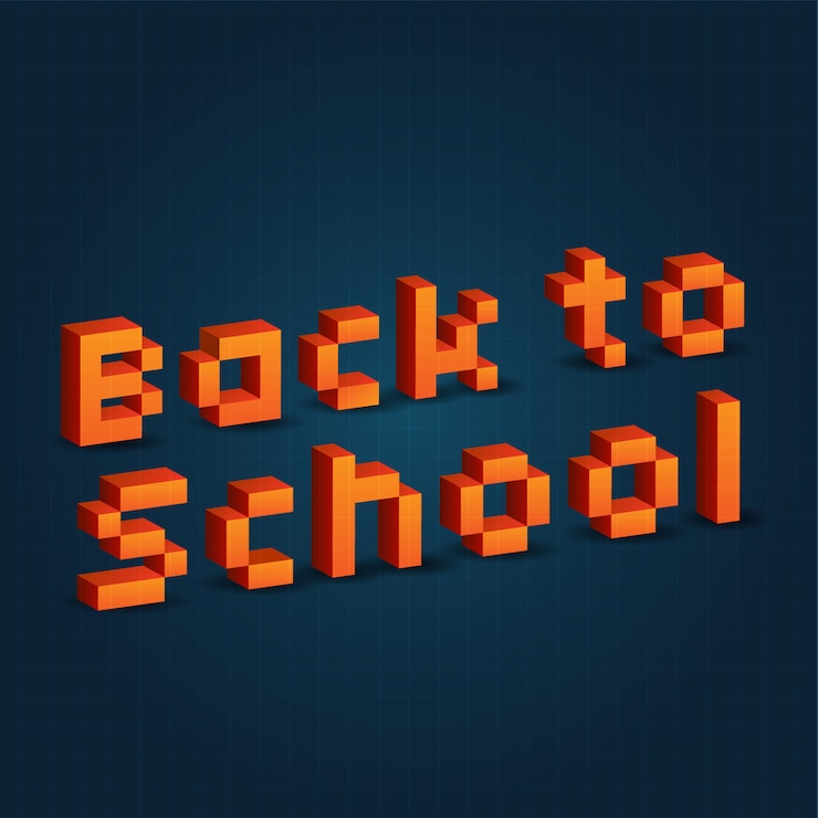 Kostenlose Vektor zurück zu schulmeldung mit 3d pixeln