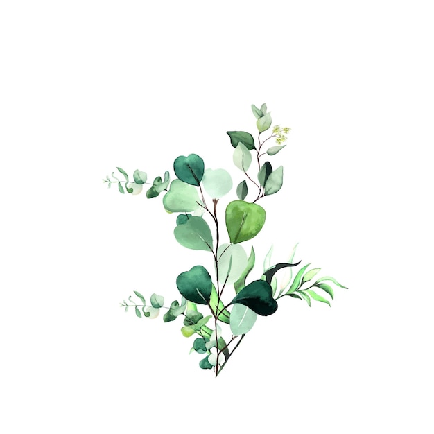 Zusammenfassung lässt Blumenstrauß-Grün-Aquarell-Hintergrund-Illustrations-hohe Auflösung-freies Foto