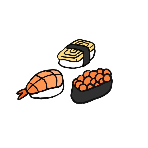 Zusammenstellung der japanischen Lebensmittelillustration der Sushi