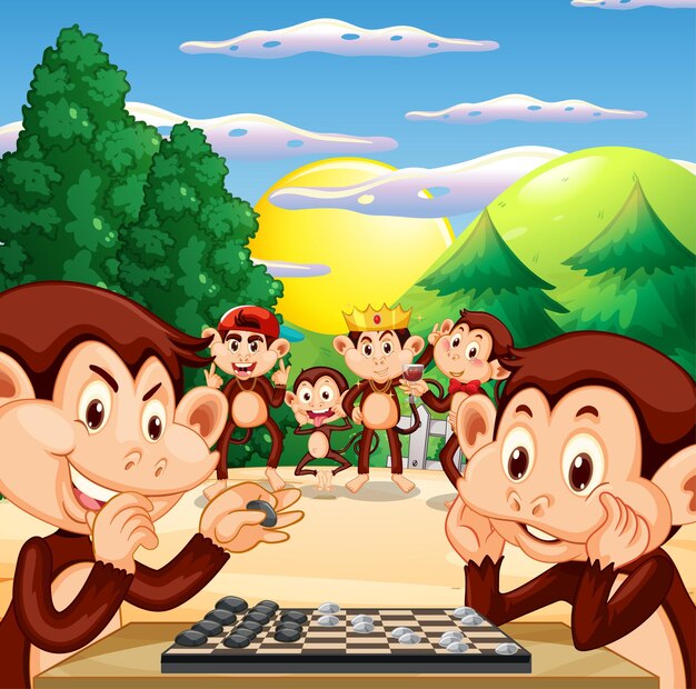Zwei Affen spielen zusammen Schach
