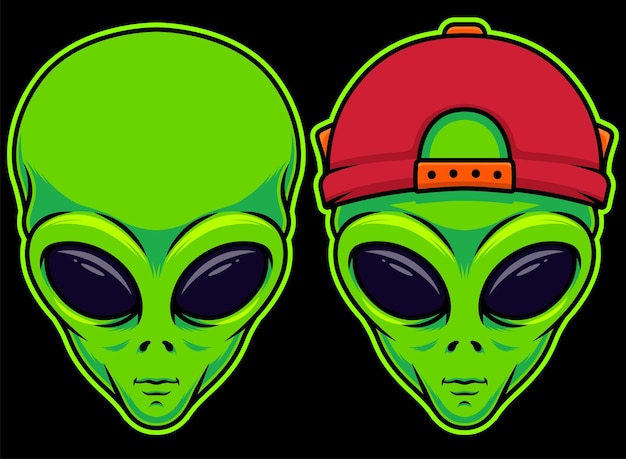 Zwei alien-köpfe-vektor-illustration auf separatem objekt