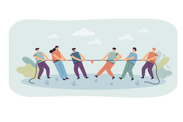 Zwei Büroteams von Leuten, die Seil isolierte flache Illustration ziehen