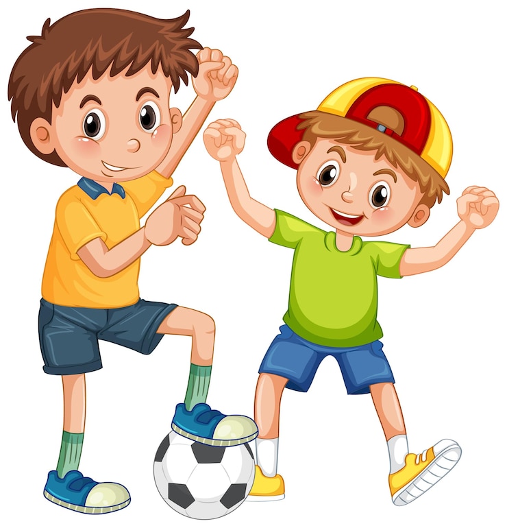Kostenlose Vektor zwei kinder, die fußballzeichentrickfigur spielen