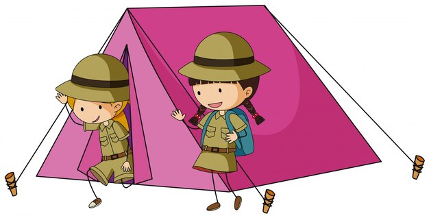 Zwei Kinder im rosa Zelt