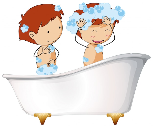 Zwei kinder in der badewanne